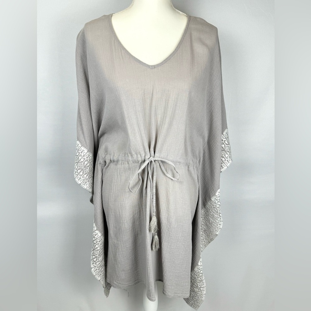 Garnet Hill Embroidered Kaftan Swimsuit Coverup Cotton Crinkled Guaze Large
